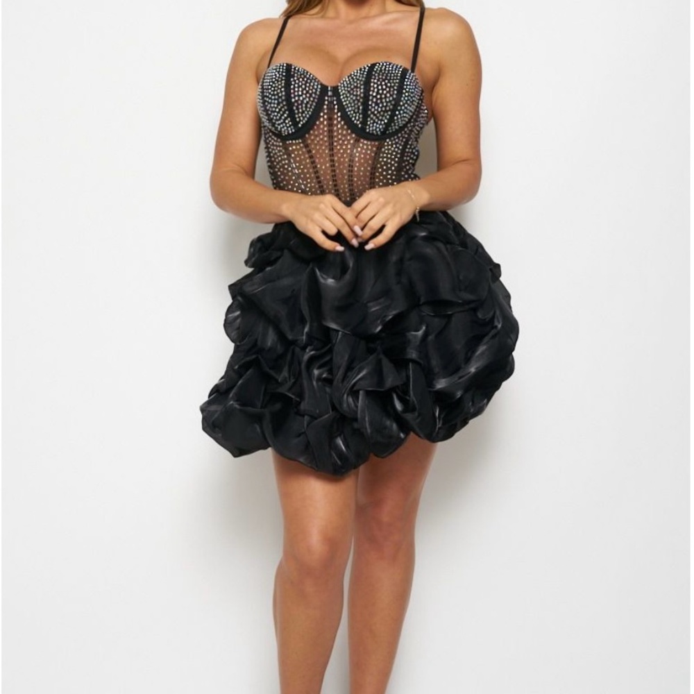 Black Ruffled Mini Dress - Picture 2 of 5